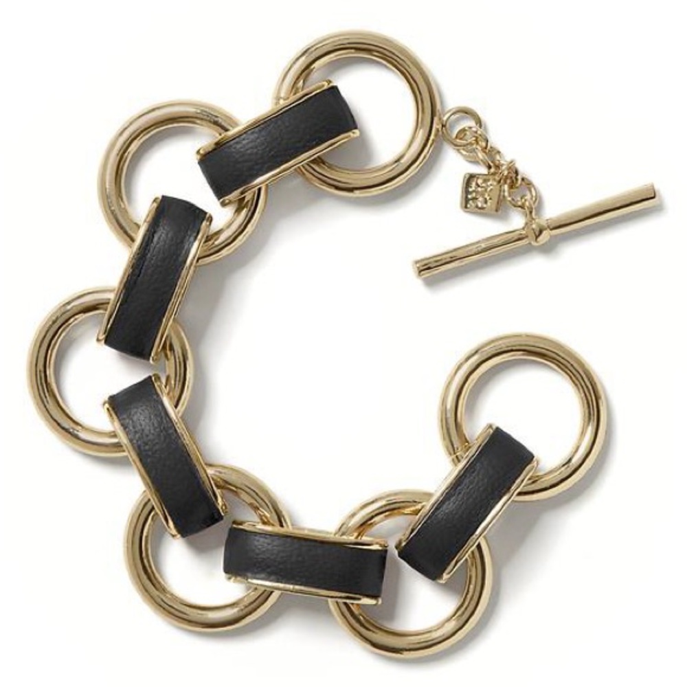 Banana Republic Leather Link Bracelet Black & Silver
